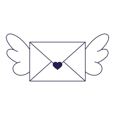 happy valentines day, envelope mail with wings heart cartoon line styleのイラスト素材