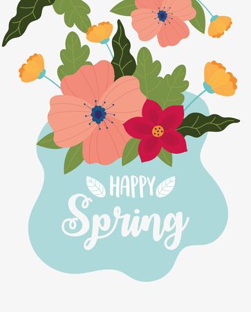 happy spring flowers foliage nature badge decorationのイラスト素材