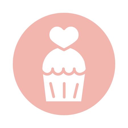 mothers day, sweet cupcake dessert with heart block style iconのイラスト素材