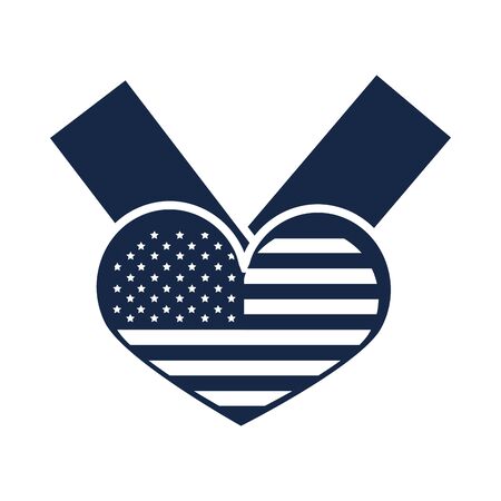 memorial day flag in heart ribbon symbol american celebration silhouette style iconのイラスト素材