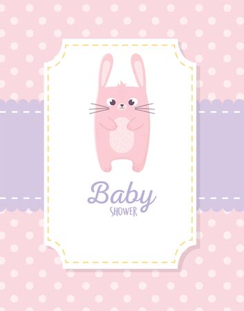 baby shower, pink rabbit sticker decoration card vector illustrationのイラスト素材