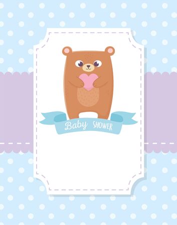 baby shower, teddy bear ribbon dotted blue background vector illustrationのイラスト素材