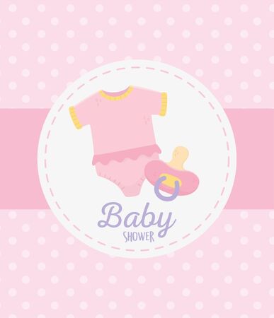 baby shower, bodysuit and pacifier celebration dots pink background labelのイラスト素材