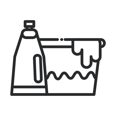 cleaning, plastic basin with detergent bottle domestic hygiene line style iconのイラスト素材