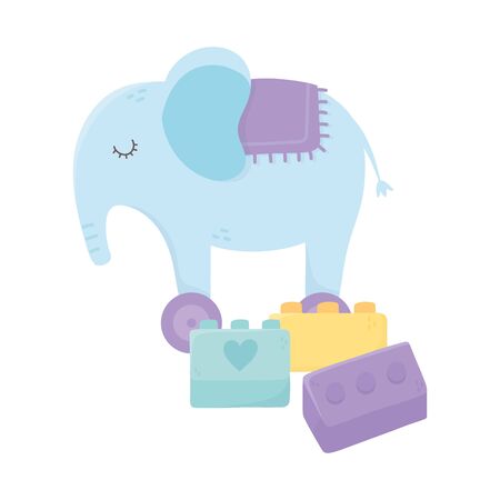 kids zone, elephant and bricks contruction cartoon toys vector illustrationのイラスト素材