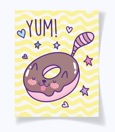 food cute yum donut chocolate cat shaped cartoon vector illustrationのイラスト素材