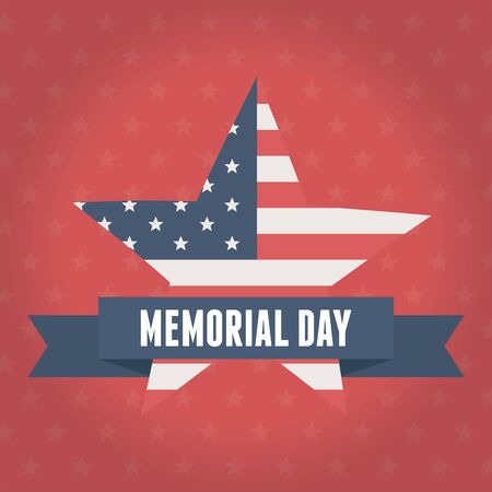 happy memorial day, flag shaped star emblem red background american celebration vector illustrationのイラスト素材