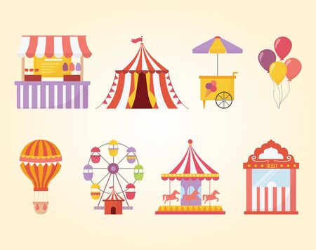 fun fair carnival recreation tent carousel food ice cream air balloonのイラスト素材