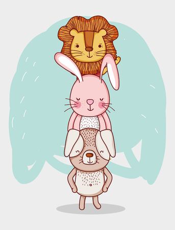 cute animals, cartoon lion rabbit dogのイラスト素材
