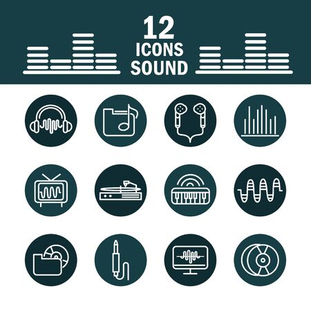 sound audio volume music block style icons set vector illustrationのイラスト素材
