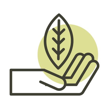 hand with leaf alternative sustainable energy vector illustration line style iconのイラスト素材