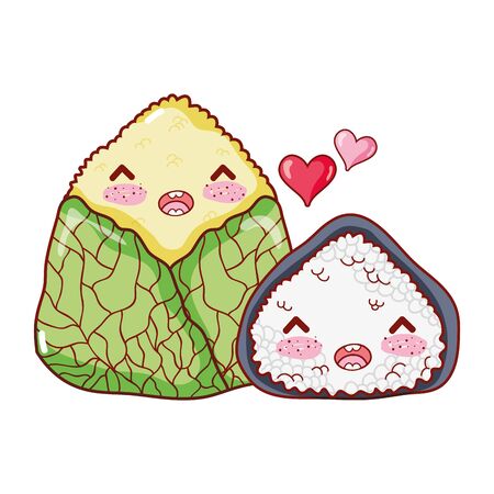 rice cake food japanese cartoon, sushi and rollsのイラスト素材