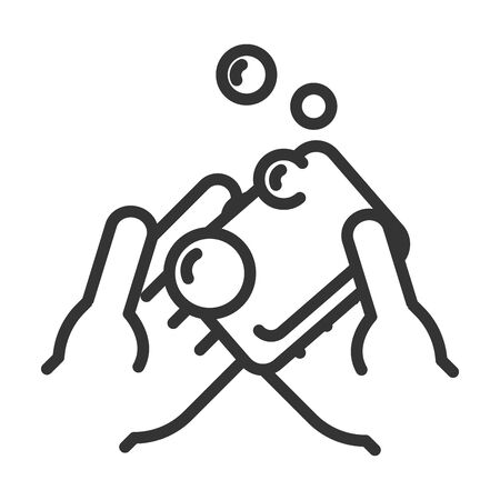 virus covid 19 pandemic cleaning washing hands with soap line style iconのイラスト素材