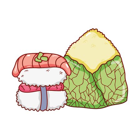 rice cake and sushi fishes food japanese menu cartoon isolated iconのイラスト素材