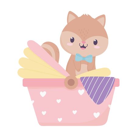 baby shower squirrel in pram with blanket decorationのイラスト素材