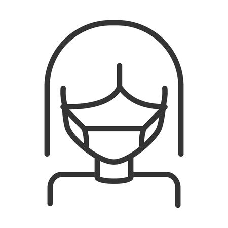 virus covid 19 pandemic woman wearing protective mask line style iconのイラスト素材