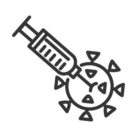 covid 19 pandemic injecting the virus science line style iconのイラスト素材