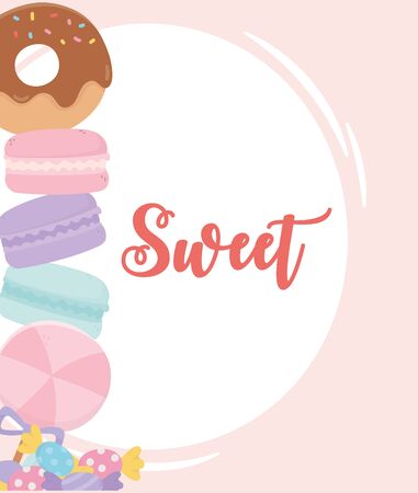 happy day, sweet pile of macaroons candies cartoonのイラスト素材