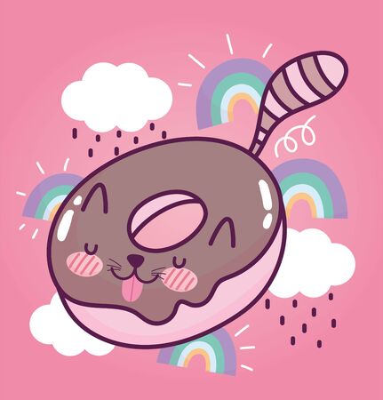 food cute cocolate donut shaped cat tail rainbows cartoonのイラスト素材