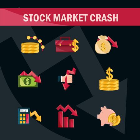financial business crisis economy money stock market crash icons setのイラスト素材
