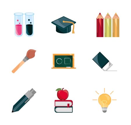 education supply study school stationery icons set isolated iconのイラスト素材