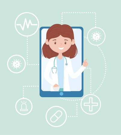 online doctor covid 19 virus smartphone diagnostic medicineのイラスト素材