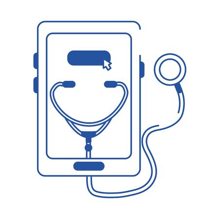 online doctor smartphone stethoscope medical diagnostic care blue line style icon vector illustrationのイラスト素材