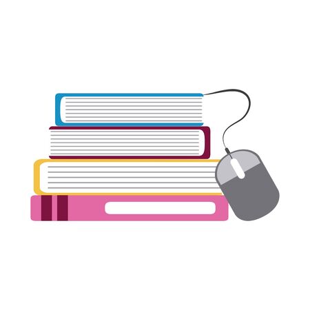 stack of books connected mouse home education flat style iconのイラスト素材