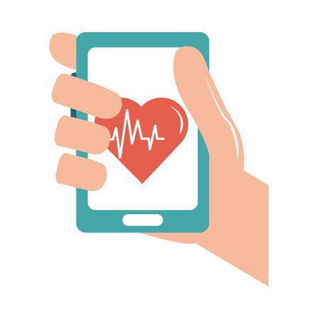 online doctor hand with smartphone heartbeat care flat style icon vector illustrationのイラスト素材