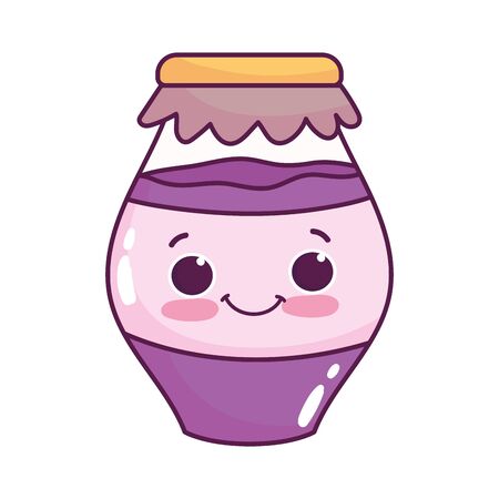 cute food jar with jam sweet dessert kawaii cartoon isolated designのイラスト素材