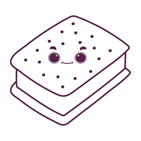 cute food ice cream cookie sweet dessert kawaii cartoon vector illustration isolated design line styleのイラスト素材