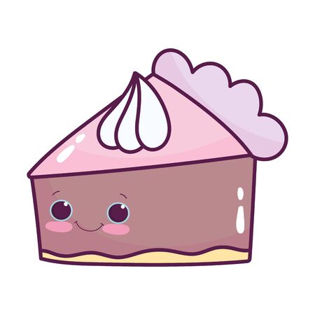 cute food slice cake with cream sweet dessert kawaii cartoon isolated designのイラスト素材