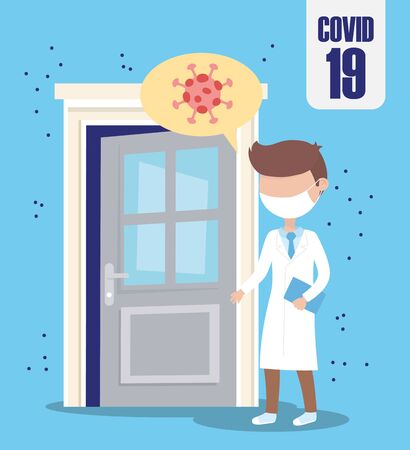 covid 19 coronavirus pandemic, doctor prevention home infectedのイラスト素材