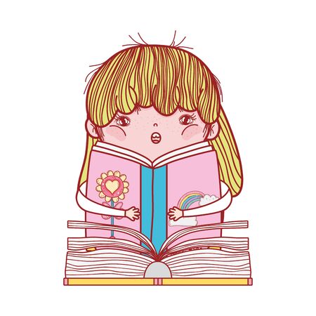 little girl reading book pirate adveture cartoon isolated designのイラスト素材