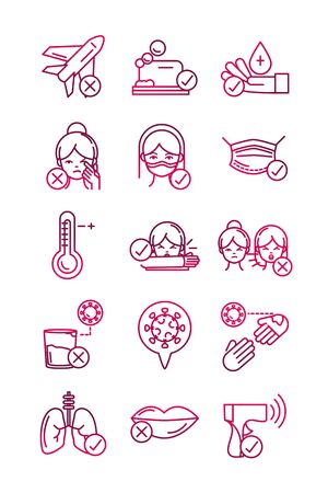avoid and prevent spread of covid19 icons set gradient iconのイラスト素材