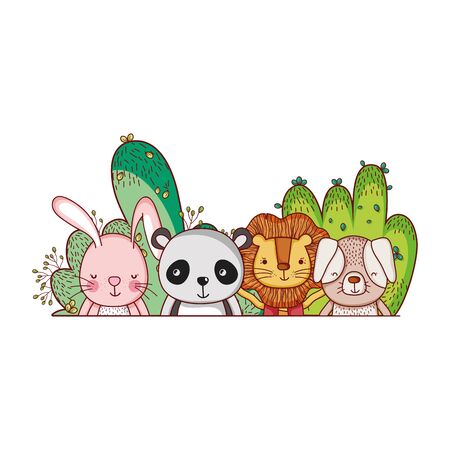 cute animals, little lion rabbit panda dog cartoonのイラスト素材
