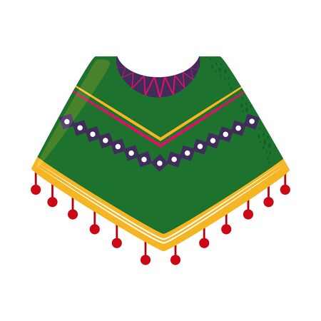 green poncho typical clothing cinco de mayo mexican celebration vector illustration flat style iconのイラスト素材