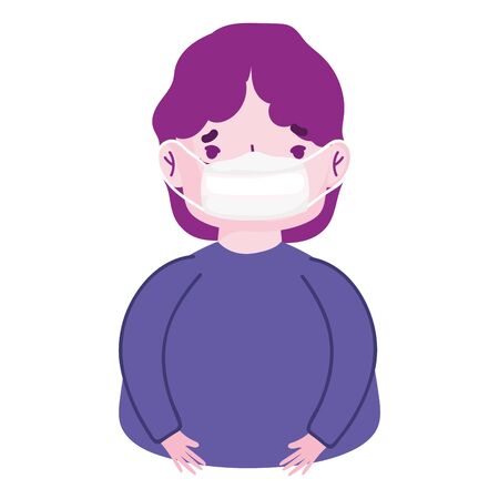 young man cartoon with medical mask covid 19 coronavirus pandemic vector illustrationのイラスト素材