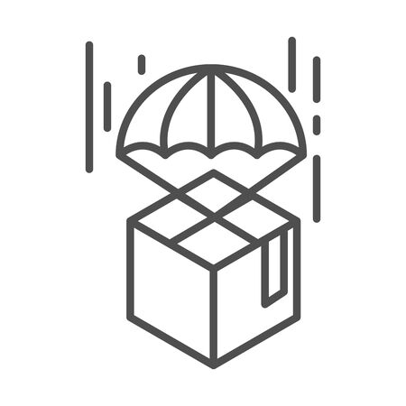cardboard box with parachute logistic cargo shipping related delivery vector illustration line style iconのイラスト素材