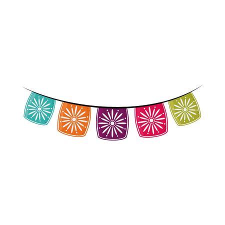 flowers pennants decoration cinco de mayo mexican celebration vector illustration flat style iconのイラスト素材