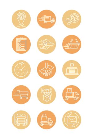 fast delivery cargo shipping commerce business icons set vector illustration block style iconのイラスト素材