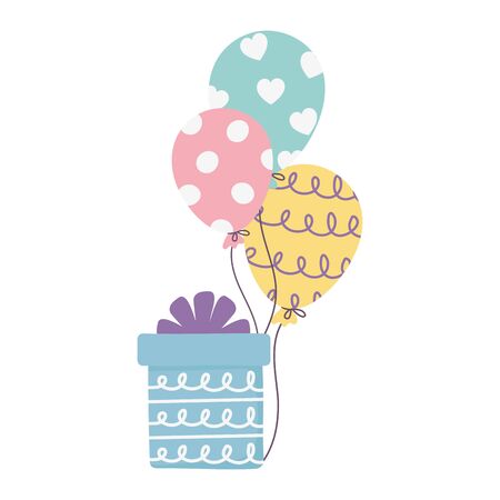happy birthday, decorative gift box and balloon celebration isolation design icon vector illustrationのイラスト素材