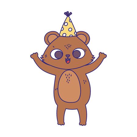 happy birthday, little teddy bear with party hat cartoon isolation design icon vector illustrationのイラスト素材