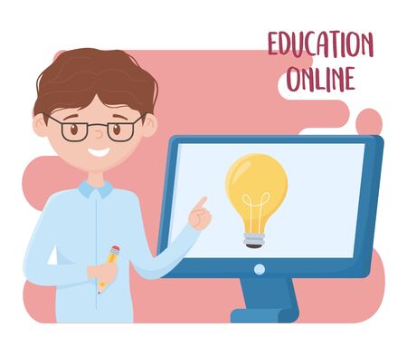 online education, teacher teaching lesson with the computerのイラスト素材