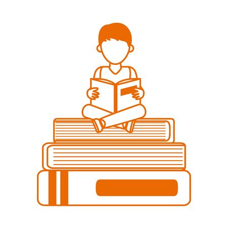 teen with open book sitting on books home education line color style iconのイラスト素材