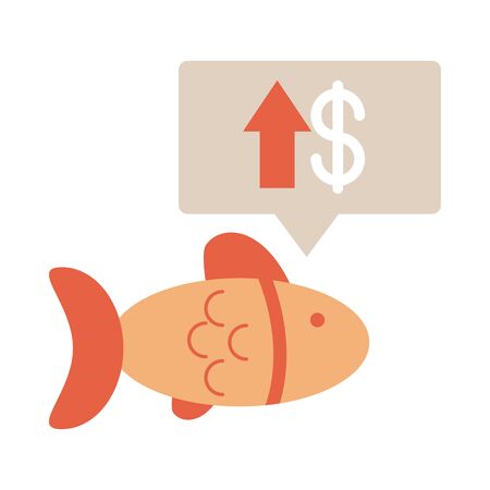 market seafood fish growth arrow, rising food prices, flat style icon vector illustrationのイラスト素材