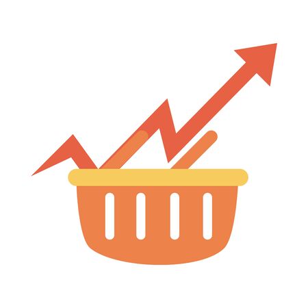 shopping basket market arrow up, rising food prices, flat style icon vector illustrationのイラスト素材