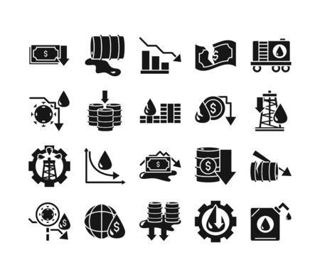 oil price crash trade crisis economy business financial icons set vector illustration silhouette style iconのイラスト素材