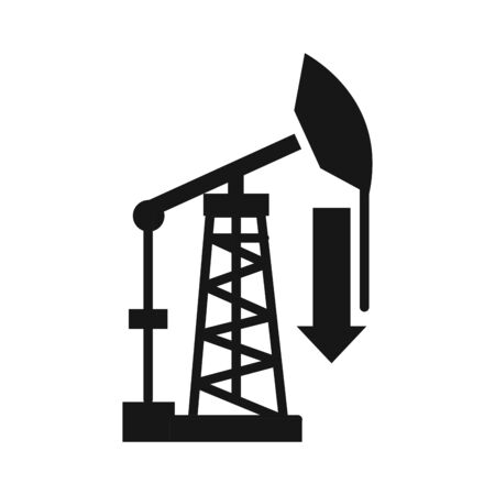 oil rig down arrow production trade crisis economy, oil price crash vector illustration silhouette style iconのイラスト素材