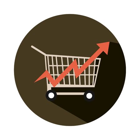 shopping cart growth up arrow, rising food prices, block style iconのイラスト素材